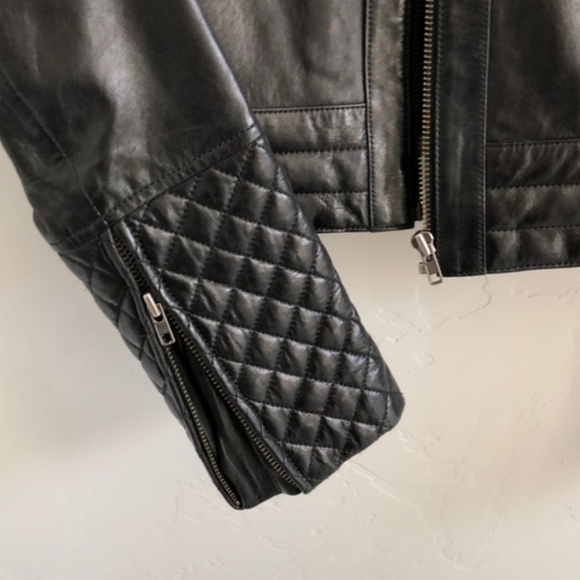Trouve Leather Moto Collarless Quilted Sleeve Jacket Black Size: XS - Picture 13 of 16